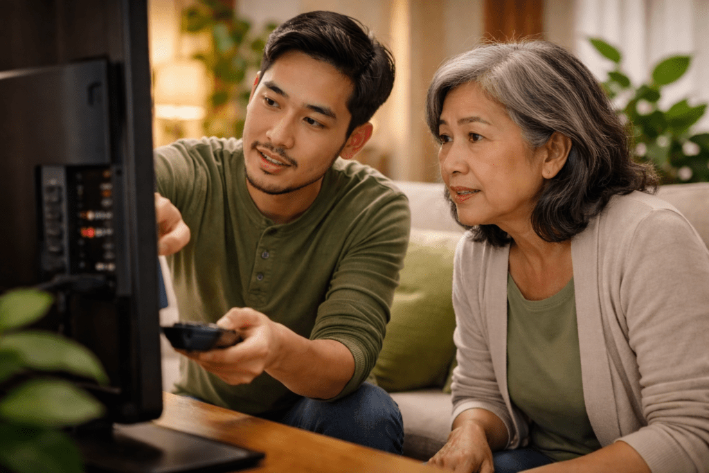 son showing mom how to work the tv
for vpn streaming