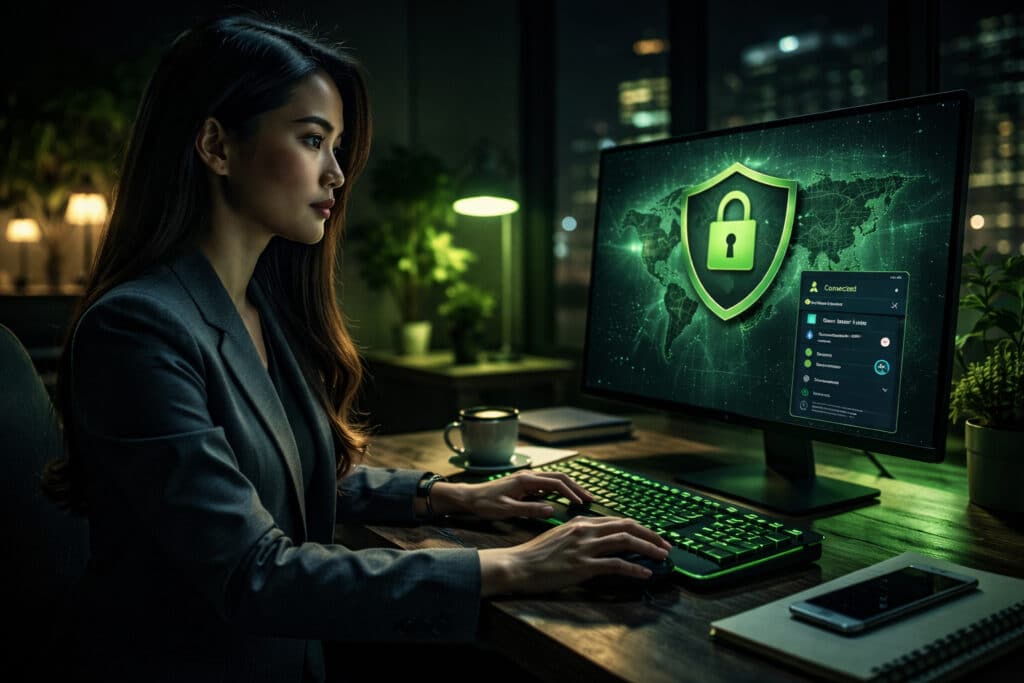 Person working on cybersecurity at night.