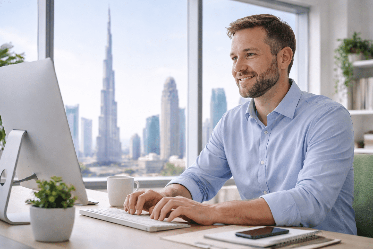 man working at an office in dubai